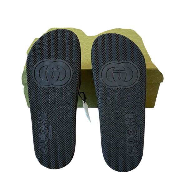 GUCCI Authentic Men\'s Interlocking G Slide Sandal Black Green Sz 10 |US 10.5 NEW main image 4